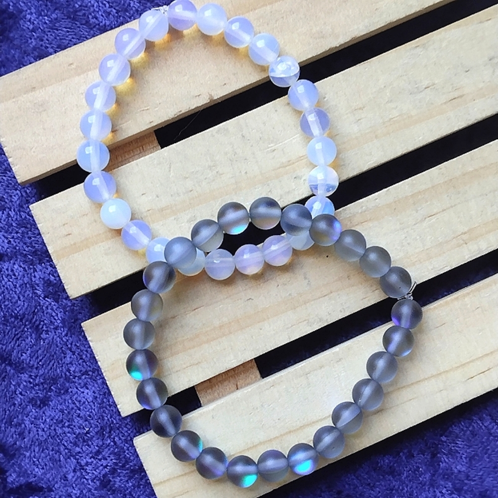 ☮️ PAiR of BraceLets ☯️ 7 inch ⭐ small wrist 💖 6 mm OpaLite & FAUX BLue Moon